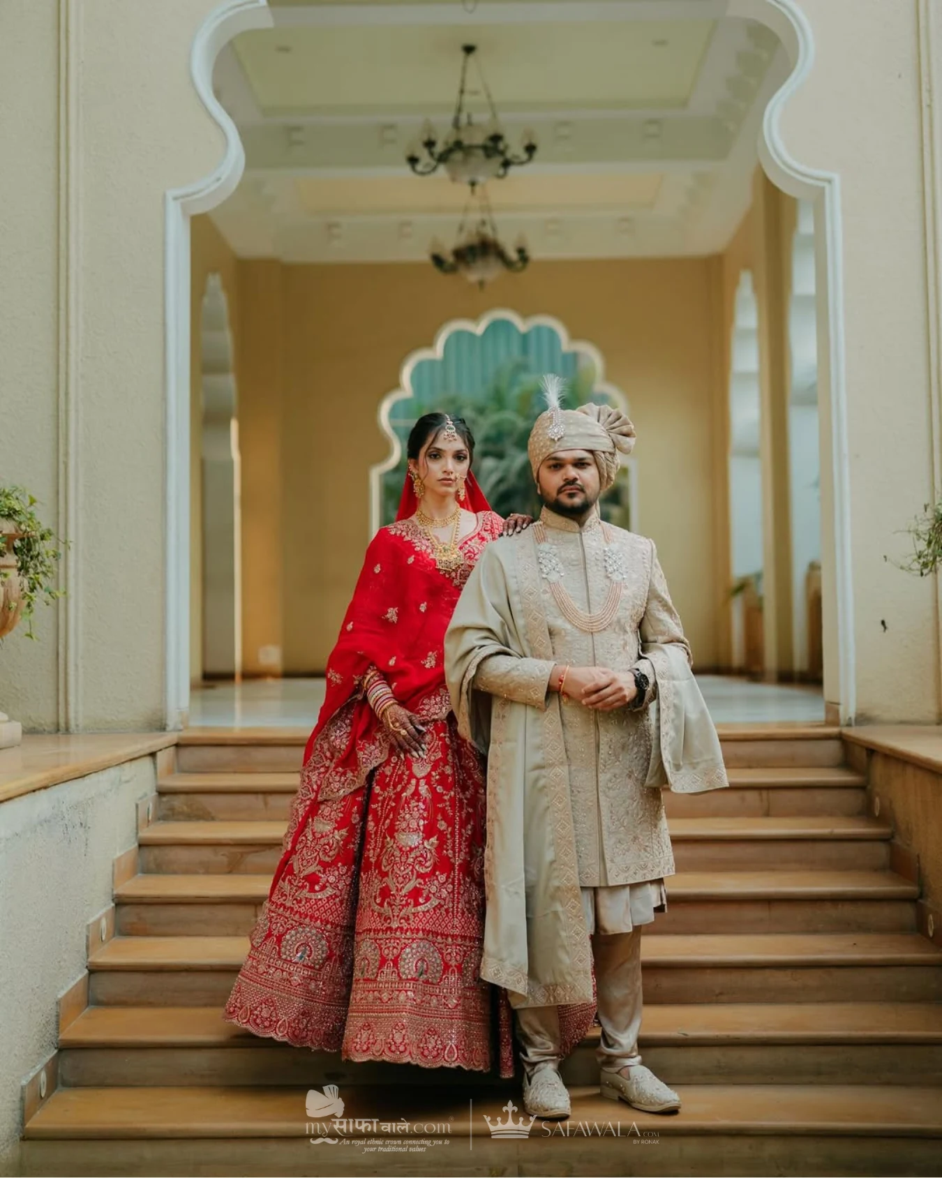 Coordinated ivory wedding pagdis for a formal celebration for Baijnath